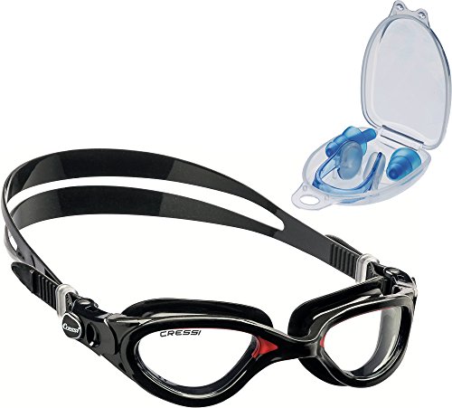 Cressi Flash - Premium Schwimmbrille Antibeschlag und 100% UV Schutz + Nasenklemme und Ohrstöpsel Ear Plugs und Nose Clip