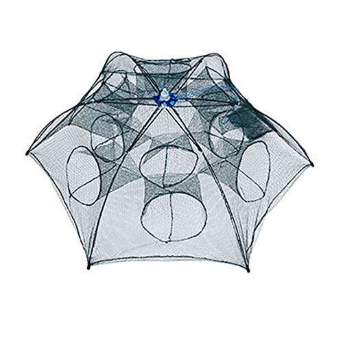 Faltbares und einziehbares Fischernetz, automatisches Fischernetz, Garnelenkäfig, Nylon, Faltbare Fischfalle, Gussnetz (6 Seiten, 12 Löcher)