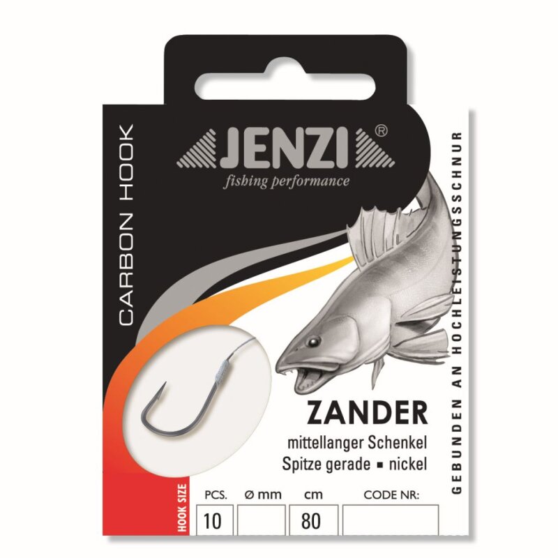 JENZI Zielfischhaken Gebunden Premium Zander Gr.2 80cm 0,22mm...