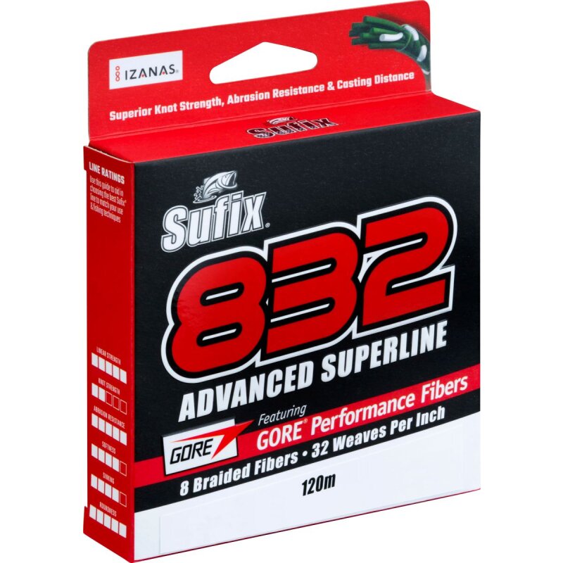 SUFIX 832 Advanced Superline 0,08mm 4,6kg 120m Lo-Vis Green (0,17 € pro 1 m)