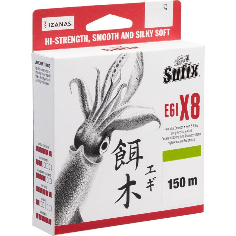 SUFIX Egi X8 Braid 0,13mm 6,9kg 150m Neon Chartreuse (0,17 € pro 1 m)