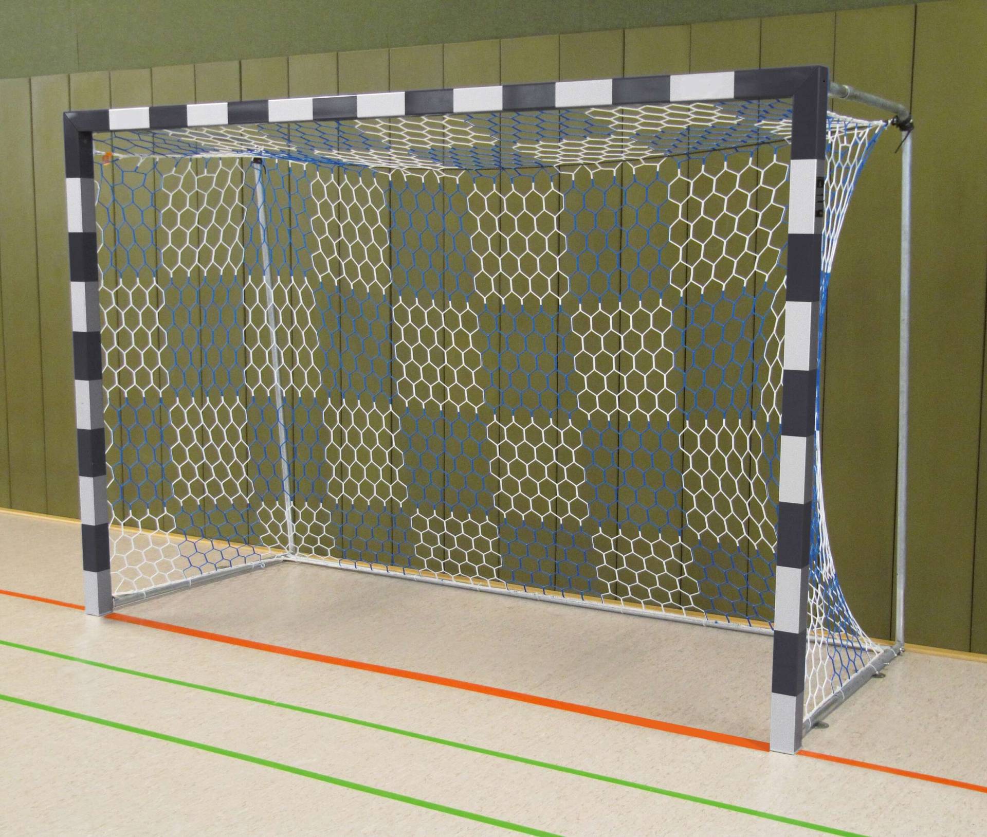 Sport-Thieme Hallenhandballtor 3x2 m, frei stehend mit feststehenden Netzbügeln, Schwarz-Silber, Verschraubte Eckverbindungen von Sport-Thieme