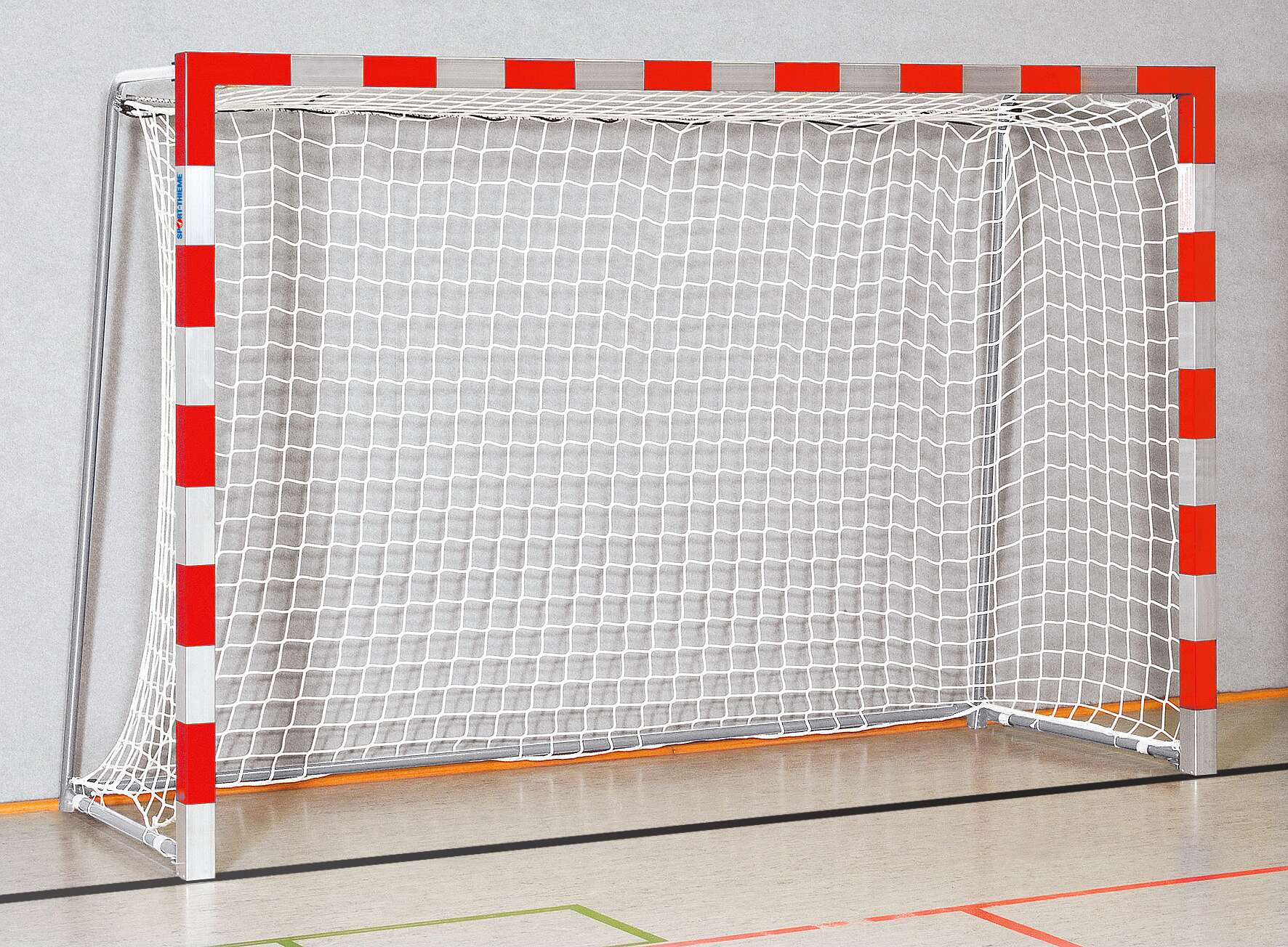 Sport-Thieme Handballtor in Bodenhülsen stehend, 3x2 m, Rot-Silber, Verschraubte Eckverbindungen von Sport-Thieme