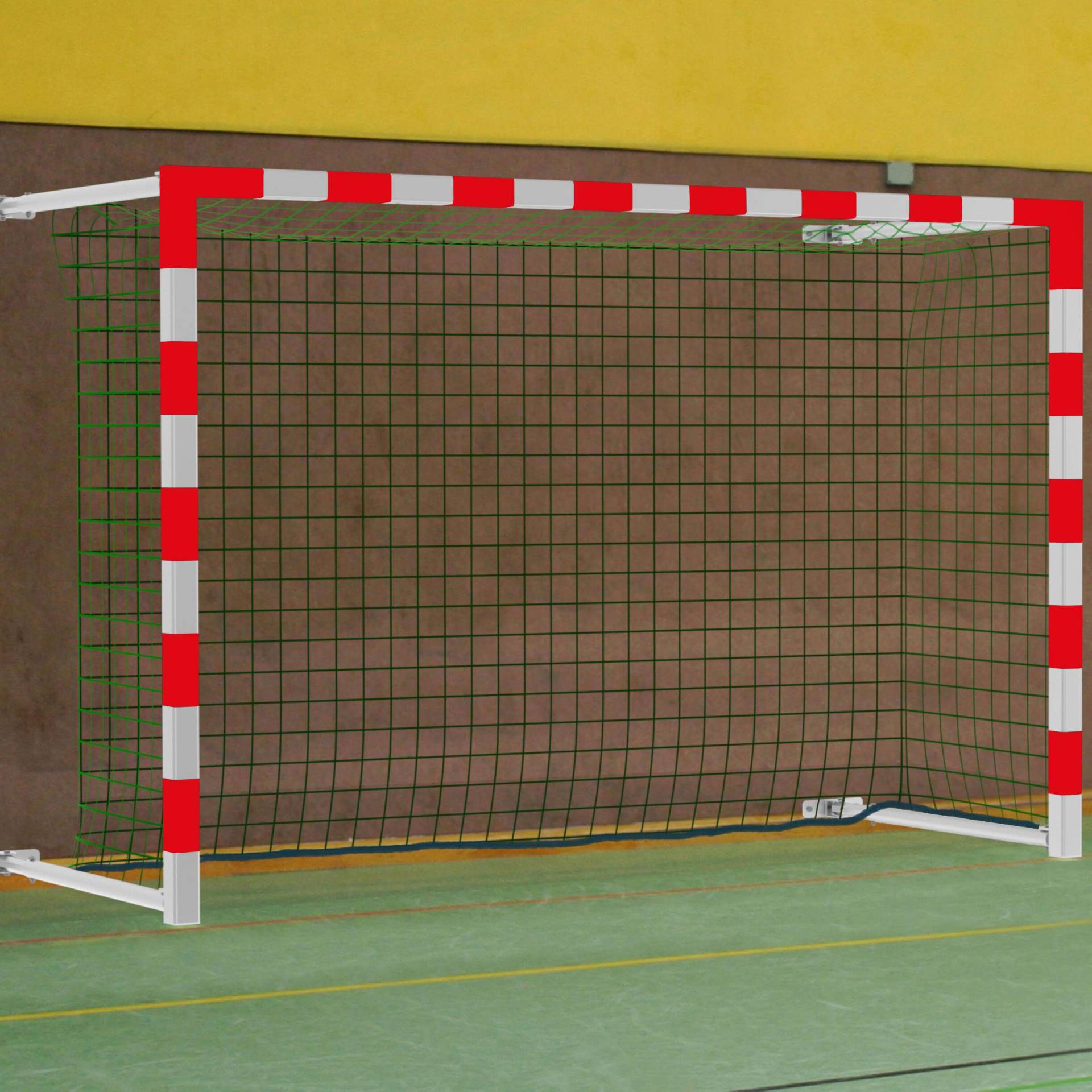 Sport-Thieme Handballtor mit Wandbefestigung, schwenkbar inkl. Netzbefestigung SimplyFix, Rot-Silber von Sport-Thieme