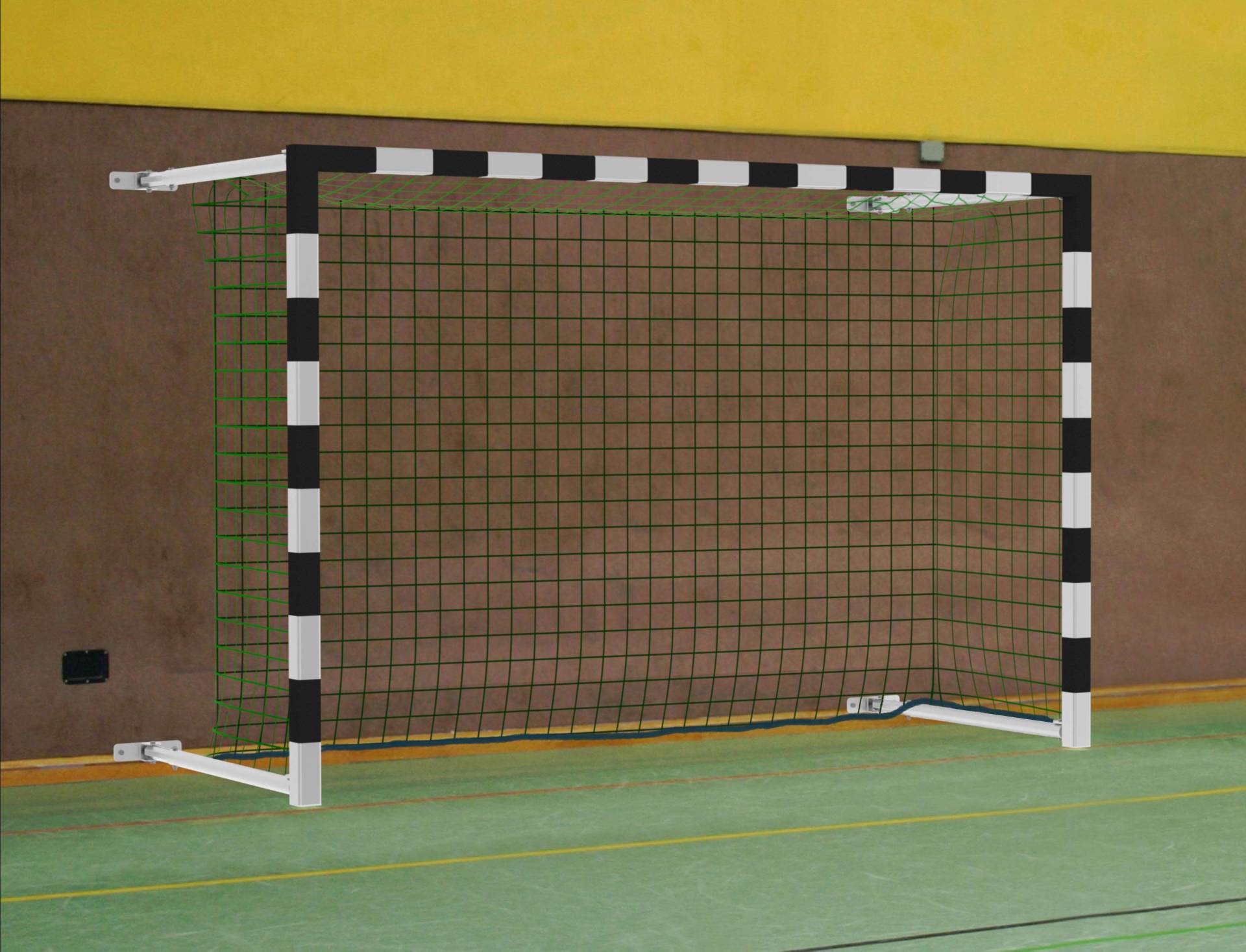 Sport-Thieme Handballtor mit Wandbefestigung, schwenkbar inkl. Netzbefestigung SimplyFix, Schwarz-Silber von Sport-Thieme