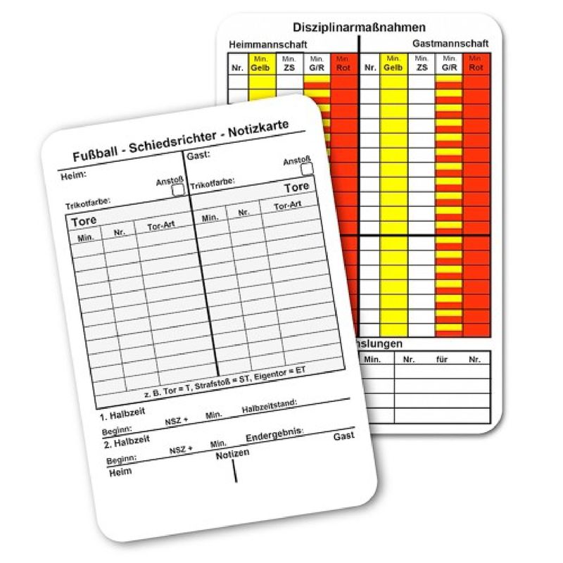 b+d Schiedsrichter Spielnotizkarten - Fussball von Teamsportbedarf.de