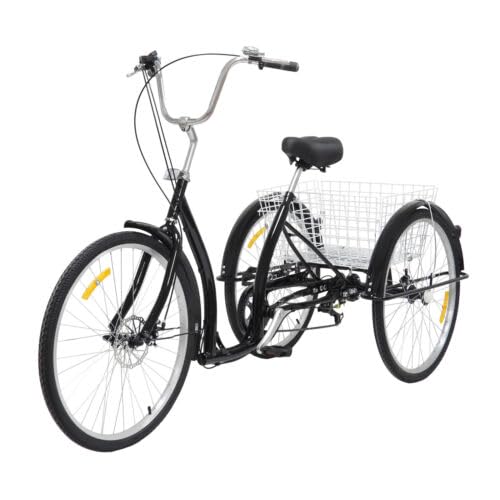 biusgiyeny 26 Zoll 3 Räder Dreirad für Erwachsene 6-Gang Seniorenfahrrad Dreirad Tiefeinstieg Shopping Dreirad Erwachsene mit Einkaufskorb 182 X 80 X 110 cm von biusgiyeny