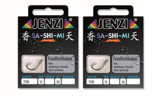 Set 2 Packungen gebundene Friedfischhaken Angelhaken von JENZI (20 Stück), 50cm Hakengröße 2, 4, 6, 8, 10, 12 & 14 je nach Auswahl + gratis Petri Heill! Aufkleber (Hakengröße 2) von blntackle76