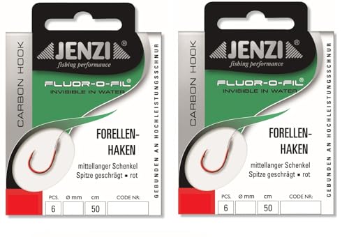 Set: 2 Packungen JENZI gebundene Forellenhaken (12 Stück) an Fluoro-Carbon Schnur, 50cm Hakengröße 4, 6, 8, 10 & 12 je nach Auswahl + gratis Petri Heill! Aufkleber (Hakengröße # 4) von blntackle76