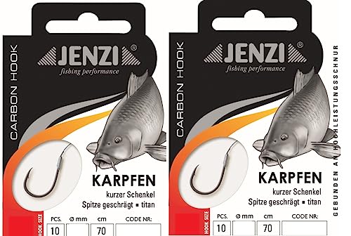 Set: 2 Packungen gebundene Haken Karpfen von Jenzi, Allroundhaken, Karpfen (20 Stück) an Mono Schnur Vorfach fertig + gratis Petri Heil! Aufkleber (Hakengröße 8) von blntackle76