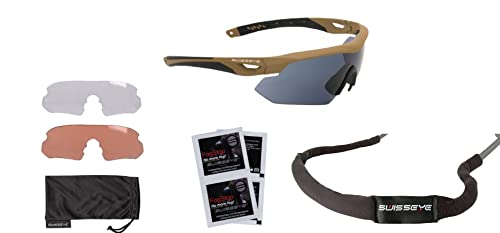 blntackle76 Set Swiss Eye® Tactical Brille balistiche Schutzbrille, Schießbrille, Sportbrille Wechselgläser, Etui, Brillenband & Anti-Beschlag-Tücher swisseye ® Farbewahl (khaki/sand/coyote) von blntackle76