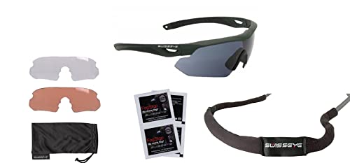 blntackle76 Set Swiss Eye® Tactical Brille balistiche Schutzbrille, Schießbrille, Sportbrille Wechselgläser, Etui, Brillenband & Anti-Beschlag-Tücher swisseye ® Farbewahl (olive/grün) von blntackle76