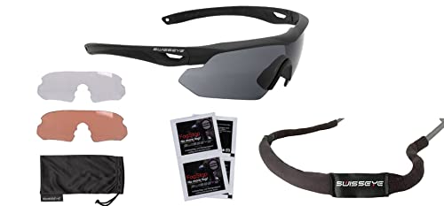 blntackle76 Set Swiss Eye® Tactical Brille balistiche Schutzbrille, Schießbrille, Sportbrille Wechselgläser, Etui, Brillenband & Anti-Beschlag-Tücher swisseye ® Farbewahl (schwarz) von blntackle76