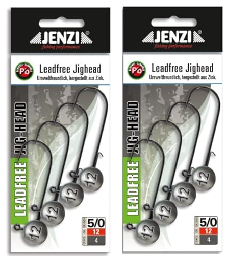 blntackle76 Set bleifreie Jigheads 2 Packungen Jenzi leadfree Jigköpfe Jighead 8 Stück 5/0 12 Gramm umweltfreundlich von blntackle76