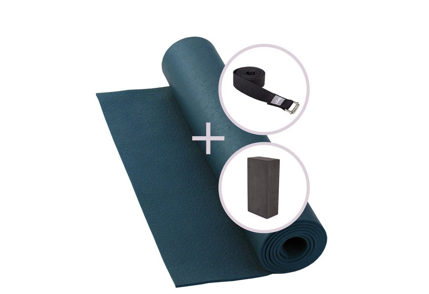 bodhi Yogamatte Yoga Set RISHIKESH Yogamatte mit Block & Gurt blau von bodhi