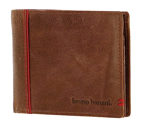 bruno banani Männer Geldbörse aus Echt Leder im Querformat, Designer Geldbeutel für Herren - Cognac & Rot 4894 von bruno banani
