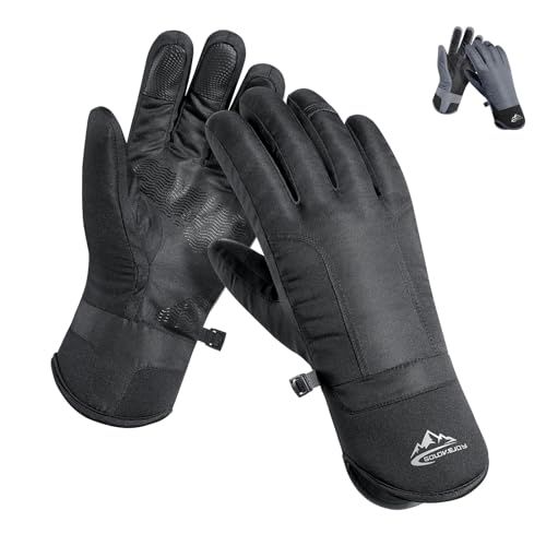 buffup Winter Warme und wasserdichte Handschuhe mit Touchscreen für Skifahren, Schlittschuhlaufen, Wandern, Radfahren(Schwarz) von buffup