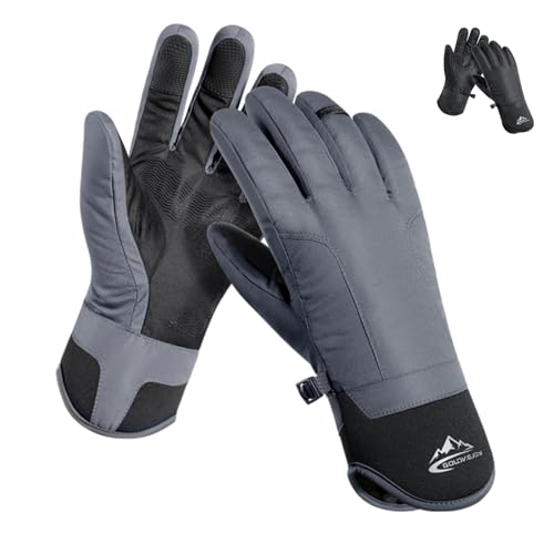 buffup Winter Warme und wasserdichte Handschuhe mit Touchscreen für Skifahren, Schlittschuhlaufen, Wandern, Radfahren (grau) von buffup