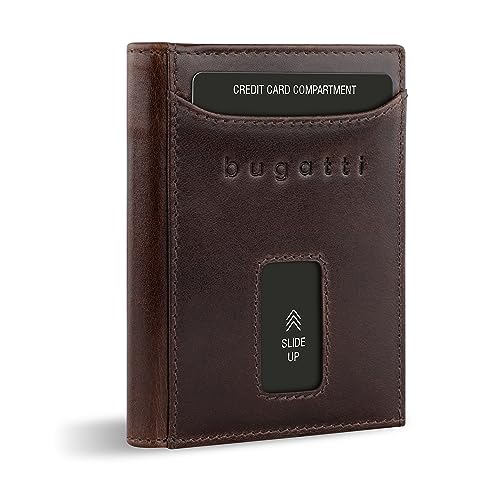bugatti Secure Slim Mini Börse aus Leder mit RFID-Schutz, Slim Wallet, Kartenetui, braun von bugatti