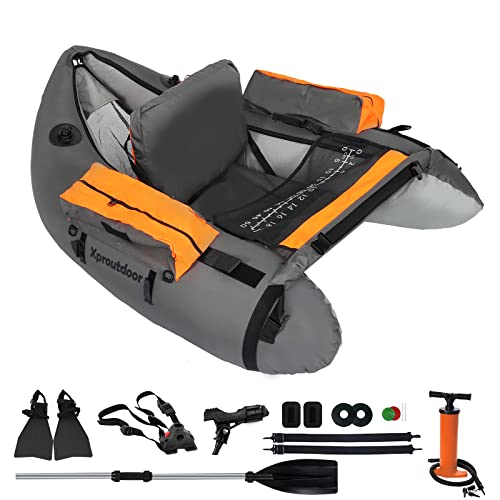 byhsports Professional Schlauchboot, Bellyboot zum Raubfischangeln, 159 kg Tragfähigkeit Angelboot -inkl. Pumpe, Verstellbare Rucksackgurte, Aufbewahrungstaschen, Fischlineal（Grau） von byhsports