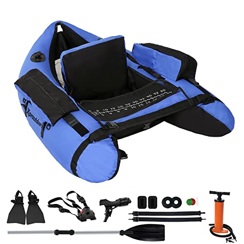 byhsports Professional Schlauchboot, Bellyboot zum Raubfischangeln, 160 kg Tragfähigkeit Angelboot -inkl. Pumpe, Verstellbare Rucksackgurte, Aufbewahrungstaschen, Fischlineal（Blau） von byhsports