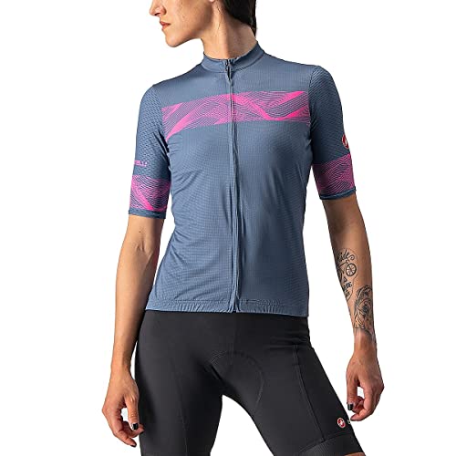 castelli Women's FENICE Jersey Sweatshirt, Leichter Stahlblau/rosa Fluo, Medium von CASTELLI