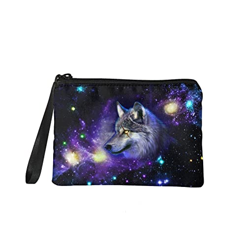 Chaqlin Galaxy Animal Wolf Print Geldbörse Geldbeutel mit Reißverschluss Kleine Geldbörse Geldbörsen für Damen Herren Kreditkarteninhaber von chaqlin