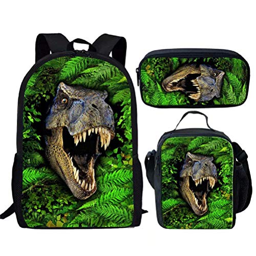 chaqli Schulrucksack Jungen Beliebte Schulbuchtasche Set, Dinosaurier Schultasche + Lunch Tote Bag + Federmäppchen mit 3 Stück von chaqlin