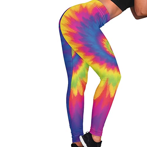 chaqlin Damen-Yogahose, Regenbogenfarben, mit Batikdruck, für Workout, Fitnessstudio, Yoga, dehnbare Hose, hohe Taille, Bauchkontrolle, Leggings, Größe S von chaqlin