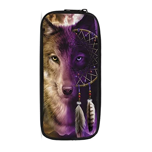 chaqlin Federmäppchen mit großer Kapazität für High School Office College Student Pencil Box Case, Traumfänger-Wolfsmuster, Münzfach von chaqlin