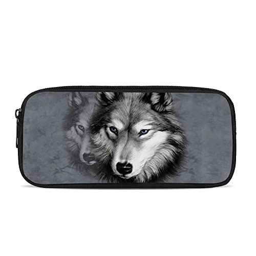 chaqlin Grauer Wolf Federmäppchen für Kinder, Federmäppchen, große Kapazität, Schulbedarf, Stifte, Schreibwaren, tragbare Make-up-Taschen, Büro-Marker-Organizer von chaqlin