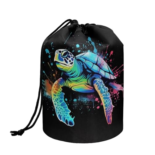 chaqlin Kosmetiktasche mit Kordelzug, für Damen und Mädchen, tragbare Kosmetiktasche mit Kordelzug, Reise-Kosmetik-Waschtasche, Schwarzer Meeresschildkröten-Druck, Einheitsgröße, Kulturbeutel von chaqlin