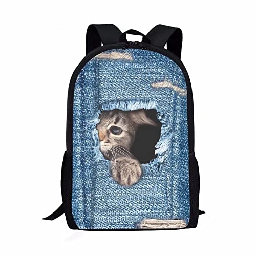 chaqlin Mode Galaxy Tier Rucksack Schultaschen für Jungen Mädchen Büchertasche Tagesrucksack, Denimblaue Katze, Einheitsgröße, Schulrucksack von chaqlin