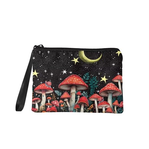 chaqlin Münzgeldbörse für Damen, Reise-Kosmetiktasche, kleine Geldbörsen, Tasche mit Riemen, Reißverschluss, Pilz Mond, Einheitsgröße, Münztasche von chaqlin