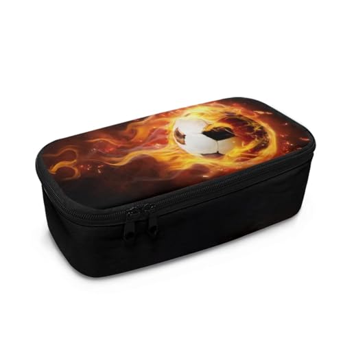 chaqlin Personalisiertes Federmäppchen für Kinder, große Kapazität, Federmäppchen, Organizer für die Schule, mit Fächern, Feuer-Fußball-Aufdruck, Einheitsgröße, Taschen-Organizer von chaqlin