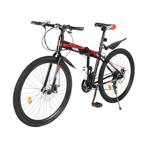 chennnls 26 Zoll Faltrad Klapprad, 21-Gang Erwachsene Faltrad Klappfahrräder MTB Rennrad, Mountainbike Camping Bike (Schwarz und Rot) von chennnls