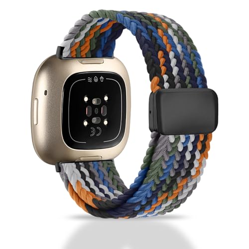 Chinbersky Geflochtenes Armband Kompatibel mit Fitbit Versa 4 Armband/Fitbit Versa 3 Armband/Fitbit Sense Armband, mit Magnet Verschluss Elastisches Nylon Band für Fitbit Versa 4/Versa 3/Sense 2/Sense von chinbersky