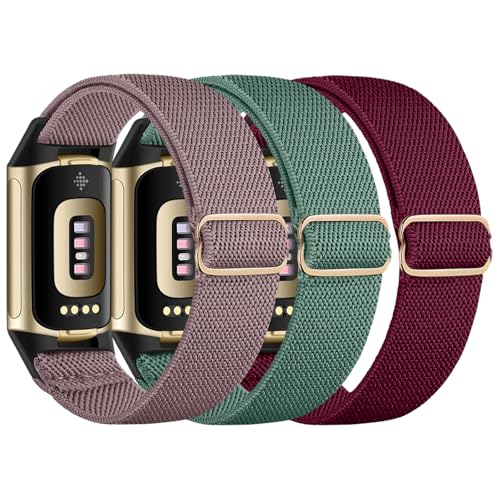 chinbersky Elastisches Armband Kompatibel mit Fitbit Charge 6 Armband/Fitbit Charge 5 Armband, Verstellbares Nylon Stoff Dehnbare Atmungsaktiv Sport Band für Fitbit Charge 6/Charge 5 Damen Herren von chinbersky