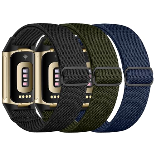 chinbersky Elastisches Armband Kompatibel mit Fitbit Charge 6 Armband/Fitbit Charge 5 Armband, Verstellbares Nylon Stoff Dehnbare Atmungsaktiv Sport Band für Fitbit Charge 6/Charge 5 Damen Herren von chinbersky