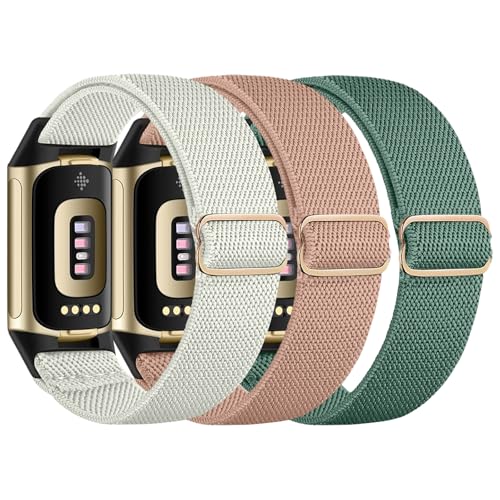 chinbersky Elastisches Armband Kompatibel mit Fitbit Charge 6/Charge 5 Armband, Verstellbares Nylon Stoff Dehnbare Atmungsaktiv Sport Band für Damen Herren, 140mm bis 250mm von chinbersky
