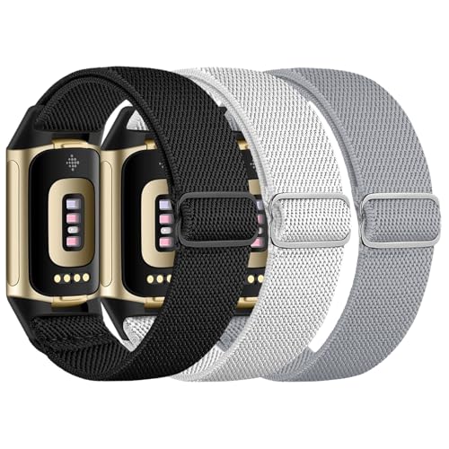 chinbersky Elastisches Armband Kompatibel mit Fitbit Charge 6 Armband/Fitbit Charge 5 Armband, Verstellbares Nylon Stoff Dehnbare Atmungsaktiv Sport Band für Fitbit Charge 6/Charge 5 Damen Herren von chinbersky