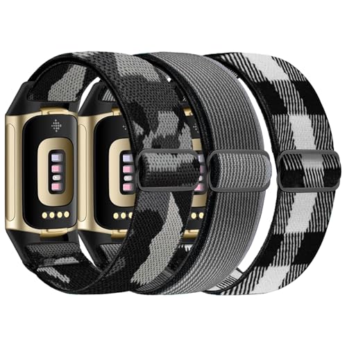 chinbersky Elastisches Armband Kompatibel mit Fitbit Charge 6 Armband/Fitbit Charge 5 Armband, Verstellbares Nylon Stoff Dehnbare Atmungsaktiv Sport Band für Fitbit Charge 6/Charge 5 Damen Herren von chinbersky