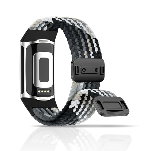 chinbersky Geflochtenes Armband Kompatibel mit Fitbit Charge 6 Armband/Fitbit Charge 5 Armband, Magnetisch Verschluss Elastisch Stoff Sport Nylon Armbänder für Fitbit Charge 6/Charge 5 Damen Herren von chinbersky