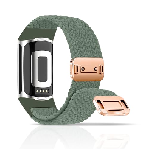 chinbersky Geflochtenes Armband Kompatibel mit Fitbit Charge 6 Armband/Fitbit Charge 5 Armband, Magnetisch Verschluss Elastisch Stoff Sport Nylon Armbänder für Fitbit Charge 6/Charge 5 Damen Herren von chinbersky