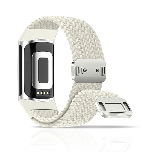 chinbersky Geflochtenes Armband Kompatibel mit Fitbit Charge 6 Armband/Fitbit Charge 5 Armband, Magnetisch Verschluss Elastisch Stoff Sport Nylon Armbänder für Fitbit Charge 6/Charge 5 Damen Herren von chinbersky