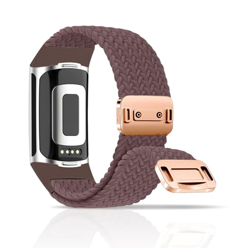 chinbersky Geflochtenes Armband Kompatibel mit Fitbit Charge 6 Armband/Fitbit Charge 5 Armband, Magnetisch Verschluss Elastisch Stoff Sport Nylon Armbänder für Fitbit Charge 6/Charge 5 Damen Herren von chinbersky