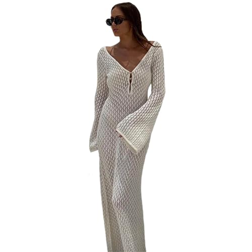 churuso Damen Strandhülle Mit Langen Ärmeln Gehäkelte Bikinis Häkel Strandkleid Badeanzüge Langes Strandkleid Gestrickte Strandhülle von churuso