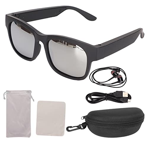 Intelligente Sonnenbrille, Kabellose Stereo-Bluetooth-Sonnenbrille, Schwarze Rahmen, Geräuschunterdrückende, Intelligente Sonnenbrille mit Kopfhörer Zum Radfahren, Laufen, Fahren,(Silber grau) von ciciglow