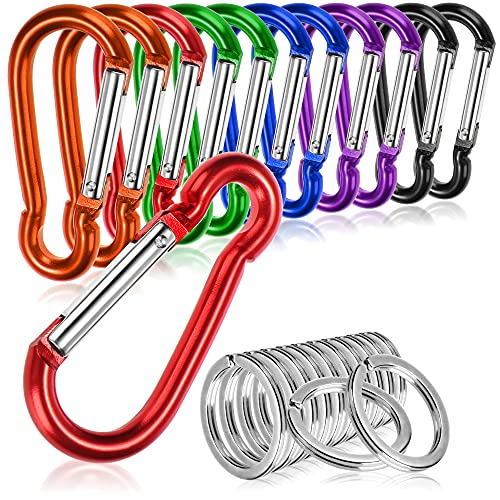 com-four® 12x Karabiner klein mit Schlüsselring, Schnapphaken aus rostfreiem Aluminium, Schlüsselanhänger Karabinerhaken für Outdoor, Wandern, Angeln - 6cm [Auswahl variiert] von com-four