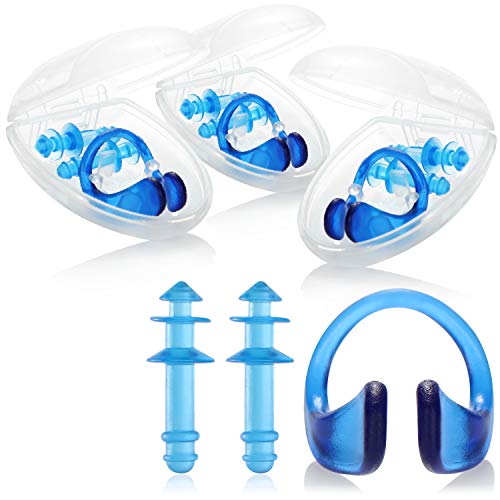 com-four® 4X Set mit Nasenklammer und Ohrenstöpsel für Schwimmer - Nasenclip und Gehörschutz Schwimmen - Nasenklemme für Kinder und Erwachsene (Nasenclip + Ohrstöpsel 4X) von com-four